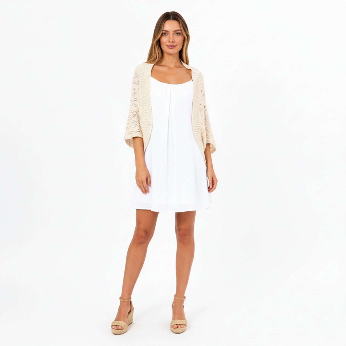Anna-Kaci Women' s Open Knit Shrug Cardigan with Delicate Textured Pattern and Lightweight Drape for Everyday Tops