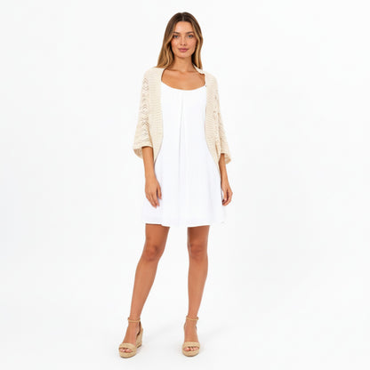 Anna-Kaci Women' s Open Knit Shrug Cardigan with Delicate Textured Pattern and Lightweight Drape for Everyday Tops