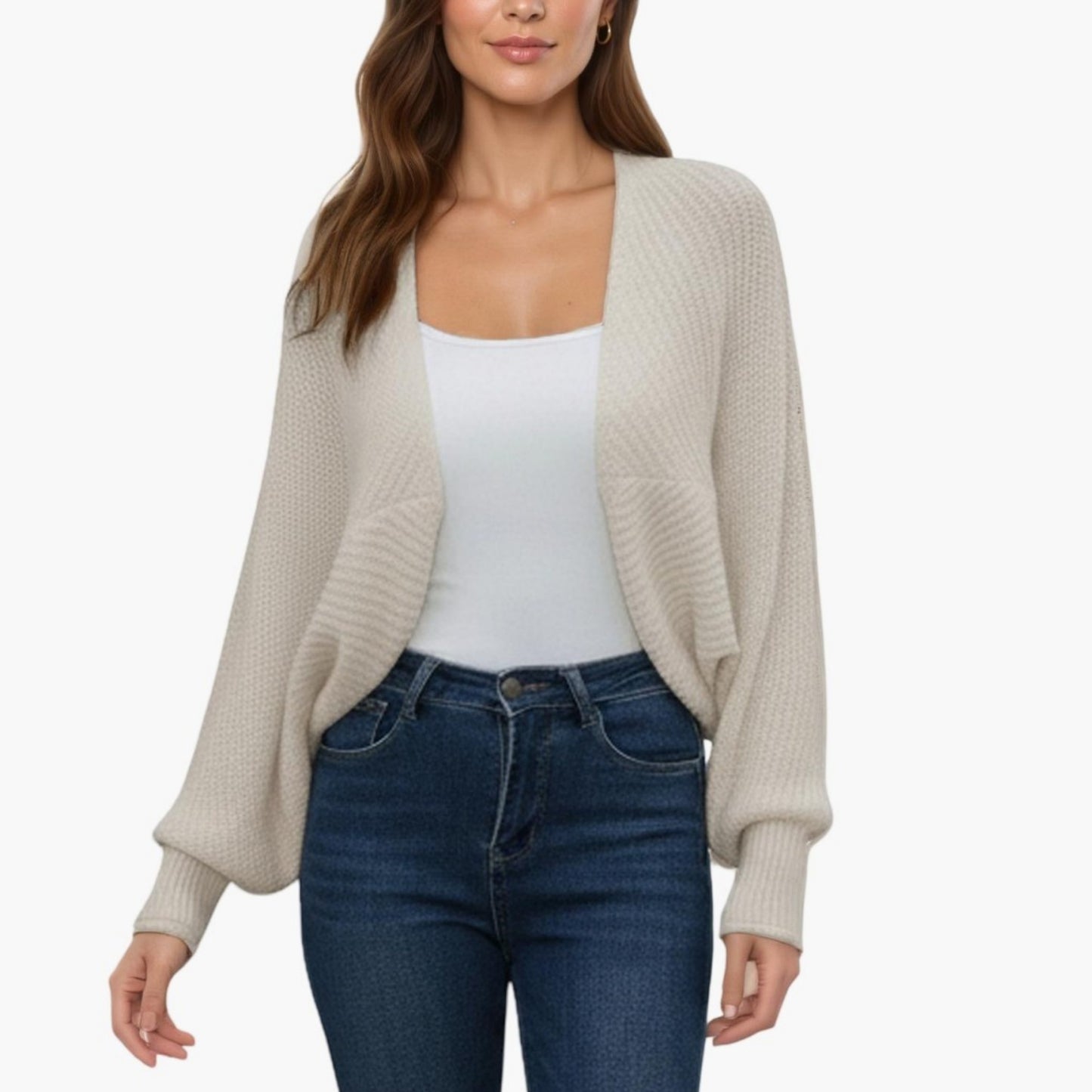 Anna-Kaci Women' s Open Front Dolman Sleeve Knit Cardigan with Soft Textured Cozy Rib Design and Relaxed Draped Silhouette