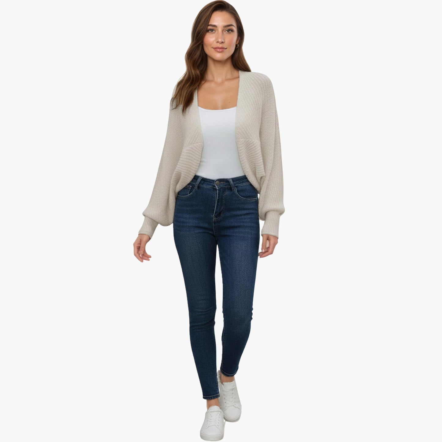 Anna-Kaci Women' s Open Front Dolman Sleeve Knit Cardigan with Soft Textured Cozy Rib Design and Relaxed Draped Silhouette