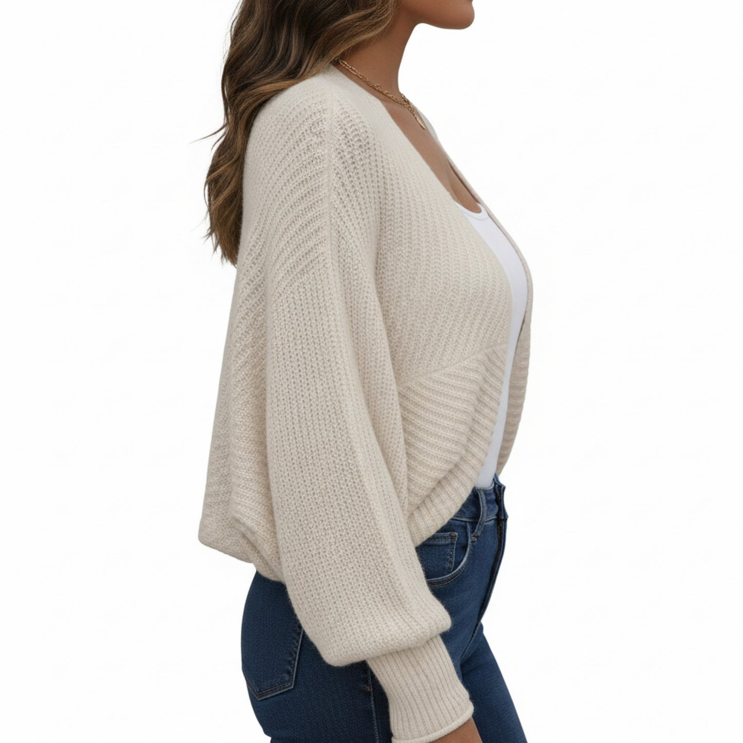 Anna-Kaci Women' s Open Front Dolman Sleeve Knit Cardigan with Soft Textured Cozy Rib Design and Relaxed Draped Silhouette