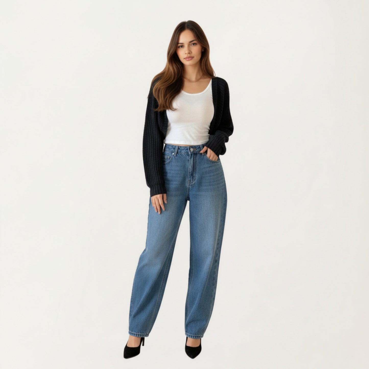 Anna-Kaci Women' s Cropped Knit Shrug Cardigan with Long Sleeves Soft Textured Rib Fabric and Open Front Bolero Silhouette