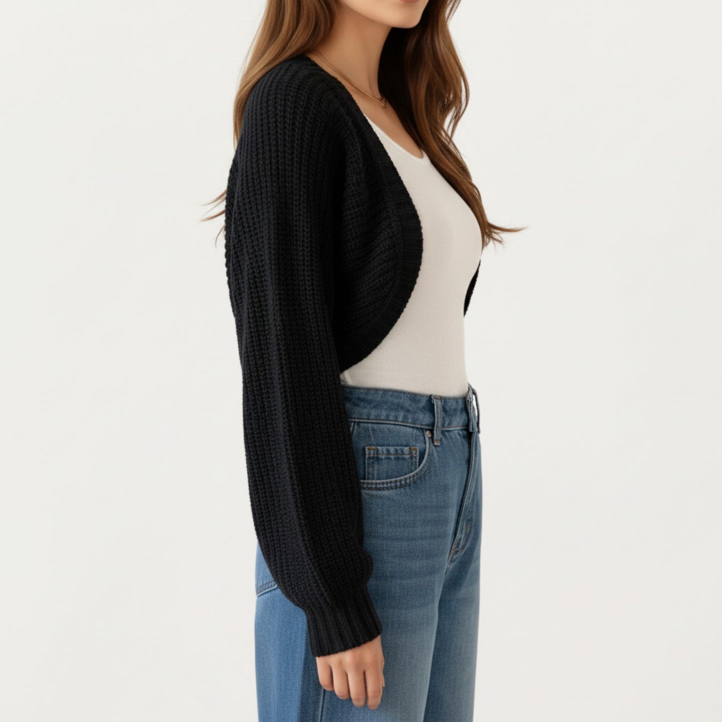 Anna-Kaci Women' s Cropped Knit Shrug Cardigan with Long Sleeves Soft Textured Rib Fabric and Open Front Bolero Silhouette