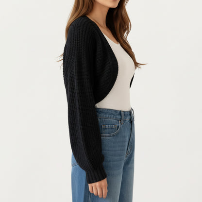 Anna-Kaci Women' s Cropped Knit Shrug Cardigan with Long Sleeves Soft Textured Rib Fabric and Open Front Bolero Silhouette