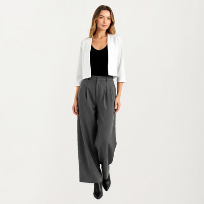 Anna-Kaci Women' s Open Front Cropped Blazer with 3/4 Sleeves Structured Clean Lines and Soft Fabric for a Polished Layered Look