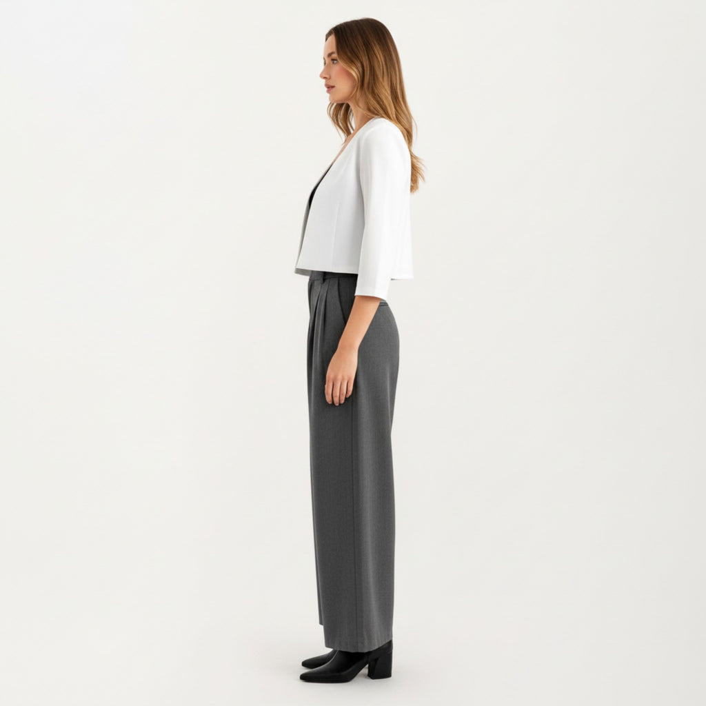 Anna-Kaci Women' s Open Front Cropped Blazer with 3/4 Sleeves Structured Clean Lines and Soft Fabric for a Polished Layered Look