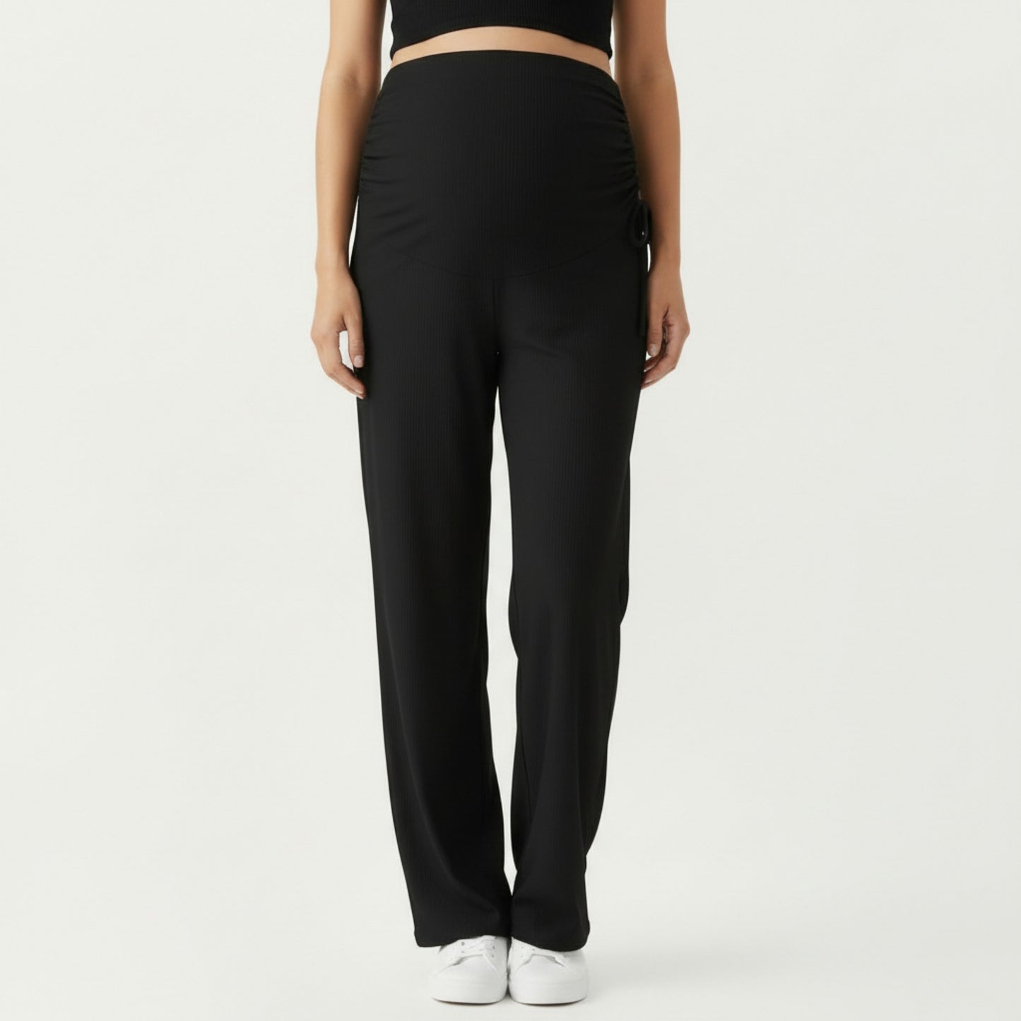 Anna-Kaci Women' s Maternity Wide Leg Pants with Adjustable Ruched Waist Stretch Knit Fabric and Relaxed Full-Length Fit for Comfort