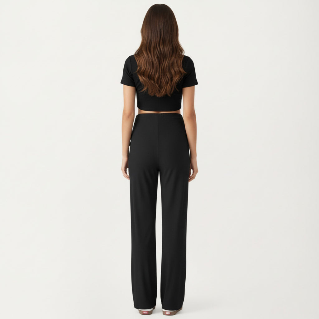 Anna-Kaci Women' s Maternity Wide Leg Pants with Adjustable Ruched Waist Stretch Knit Fabric and Relaxed Full-Length Fit for Comfort