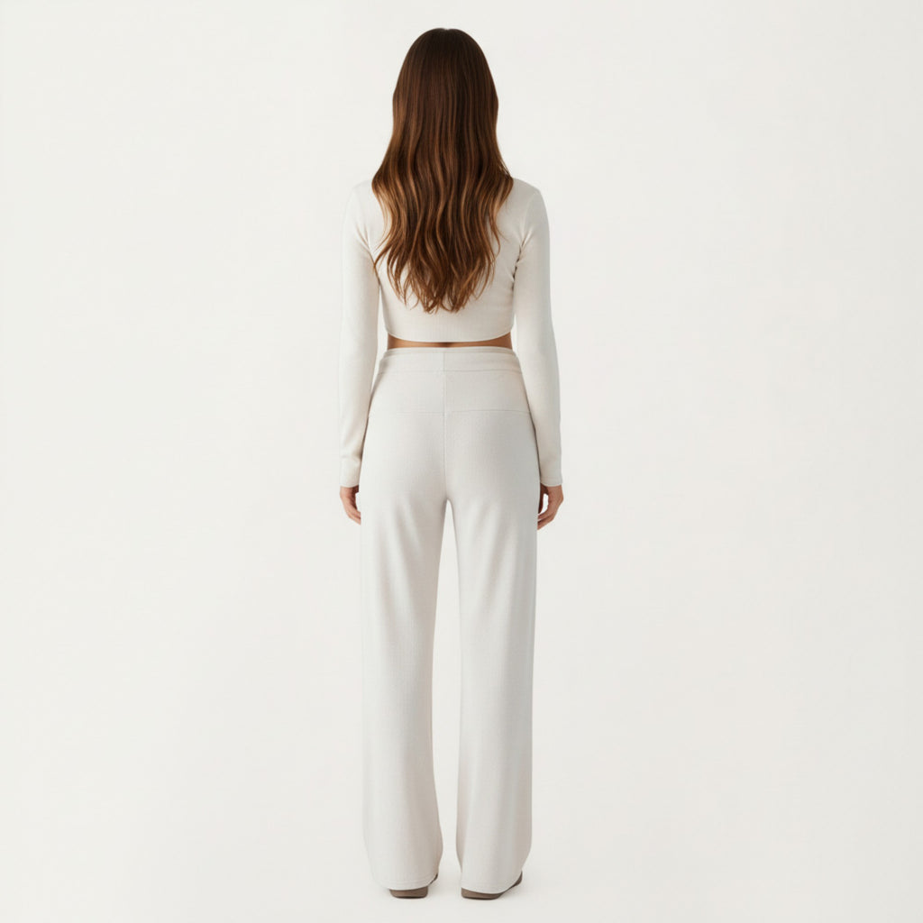 Anna-Kaci Women' s Maternity Wide Leg Pants with Adjustable Ruched Waist Stretch Knit Fabric and Relaxed Full-Length Fit for Comfort