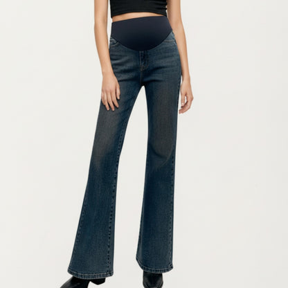 Anna-Kaci Women' s Maternity Full Panel Flare Jeans with Stretch Knit Belly Band Soft Denim Fabric and Comfortable Bootcut Fit