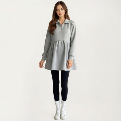 Anna-Kaci Women' s Maternity Quarter Zip Long Sleeve Top with Fleece Feel Elastic Empire Waist and Relaxed Tunic Silhouette
