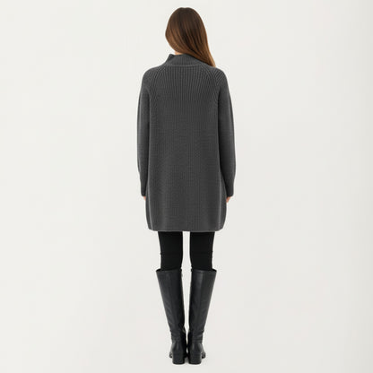 Anna-Kaci Women' s Maternity Textured Knit Sweater Dress with High Mock Neck Long Sleeve Relaxed Fit and Soft Ribbed Detailing