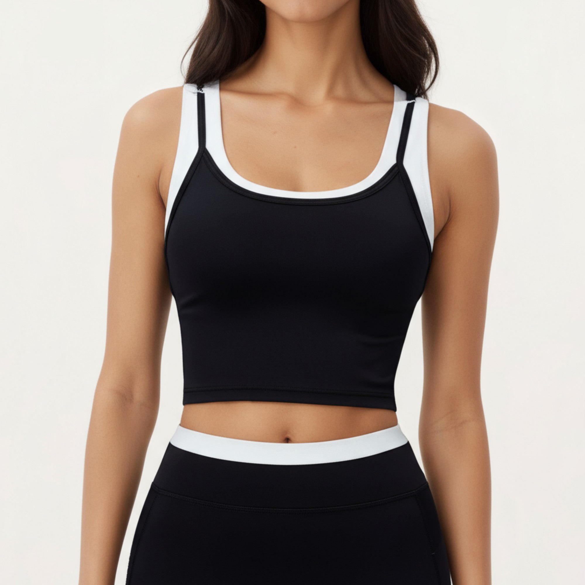 Anna-Kaci Active Women's Fitted Scoop Neck Crop Athletic Tank Top with Contrast Trim Details and Supportive Stretch Performance Fabric