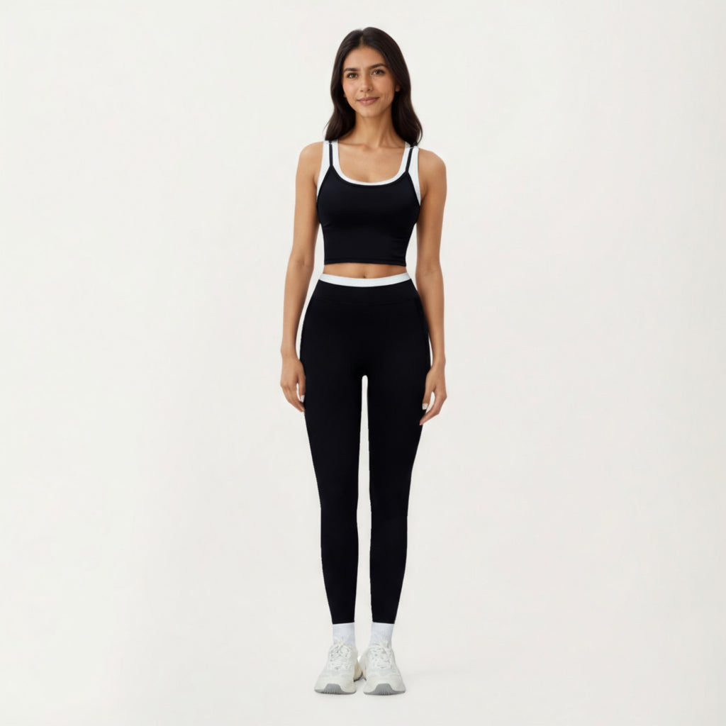 Anna-Kaci Active Women's Fitted Scoop Neck Crop Athletic Tank Top with Contrast Trim Details and Supportive Stretch Performance Fabric