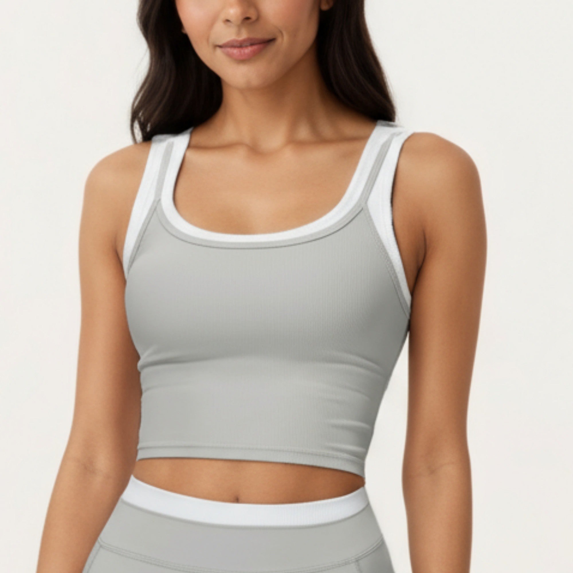 Anna-Kaci Active Women's Fitted Scoop Neck Crop Athletic Tank Top with Contrast Trim Details and Supportive Stretch Performance Fabric