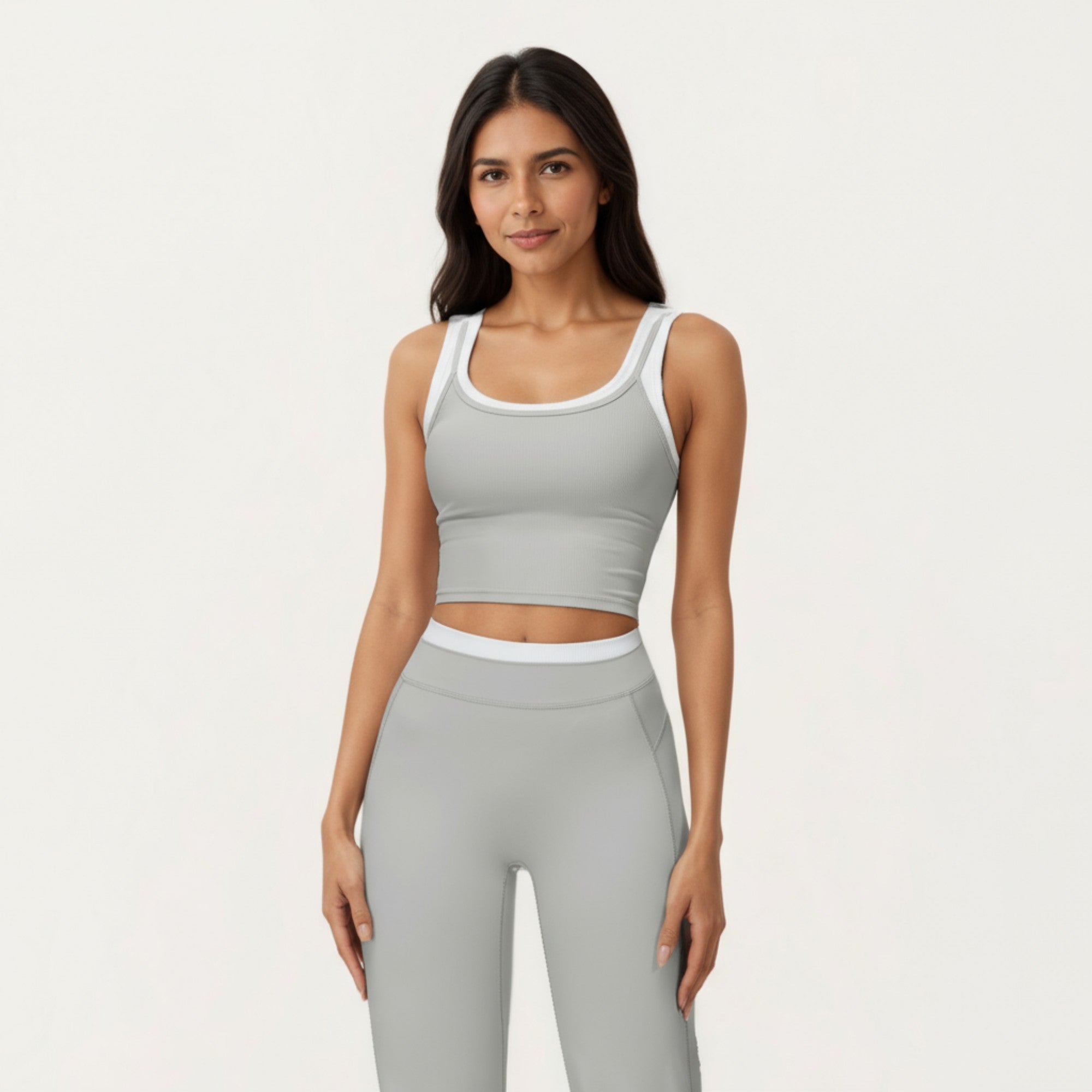 Anna-Kaci Active Women's Fitted Scoop Neck Crop Athletic Tank Top with Contrast Trim Details and Supportive Stretch Performance Fabric