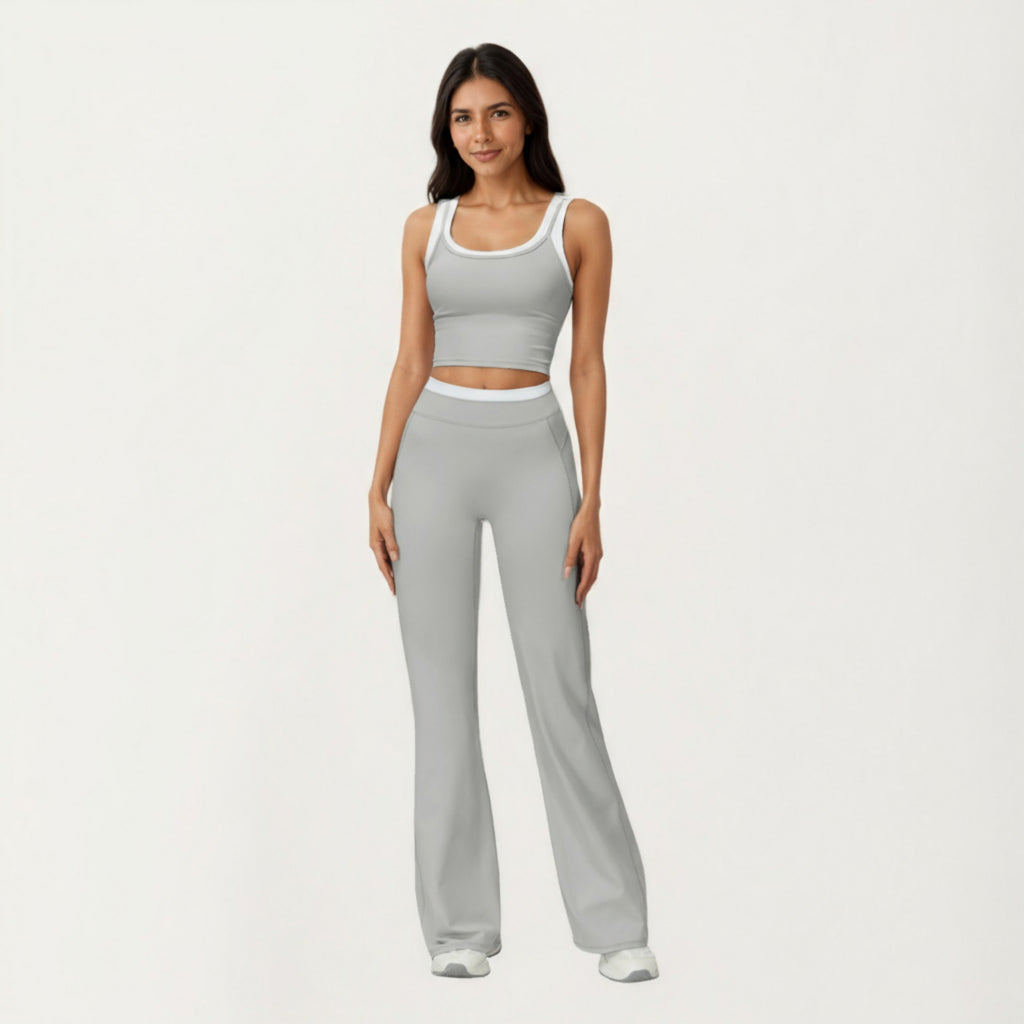Anna-Kaci Active Women's Fitted Scoop Neck Crop Athletic Tank Top with Contrast Trim Details and Supportive Stretch Performance Fabric
