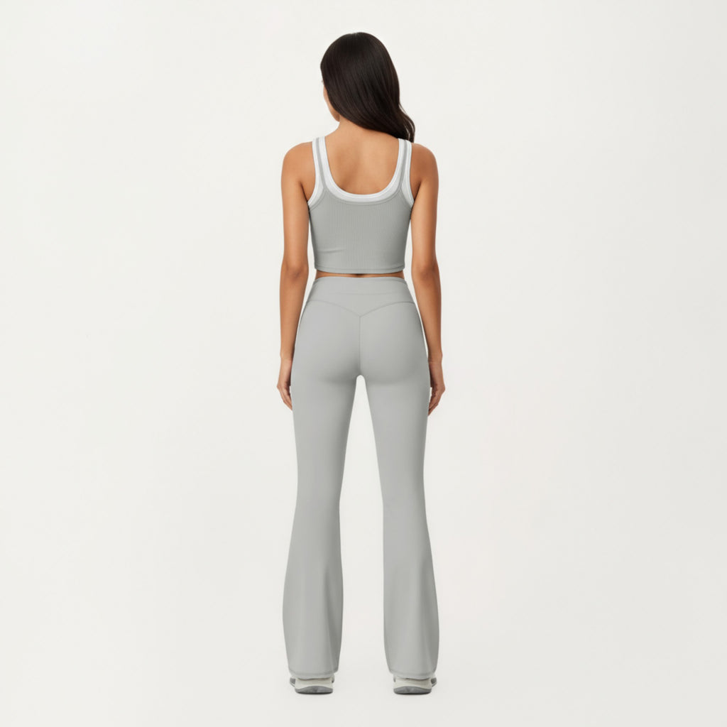 Anna-Kaci Active Women's Fitted Scoop Neck Crop Athletic Tank Top with Contrast Trim Details and Supportive Stretch Performance Fabric