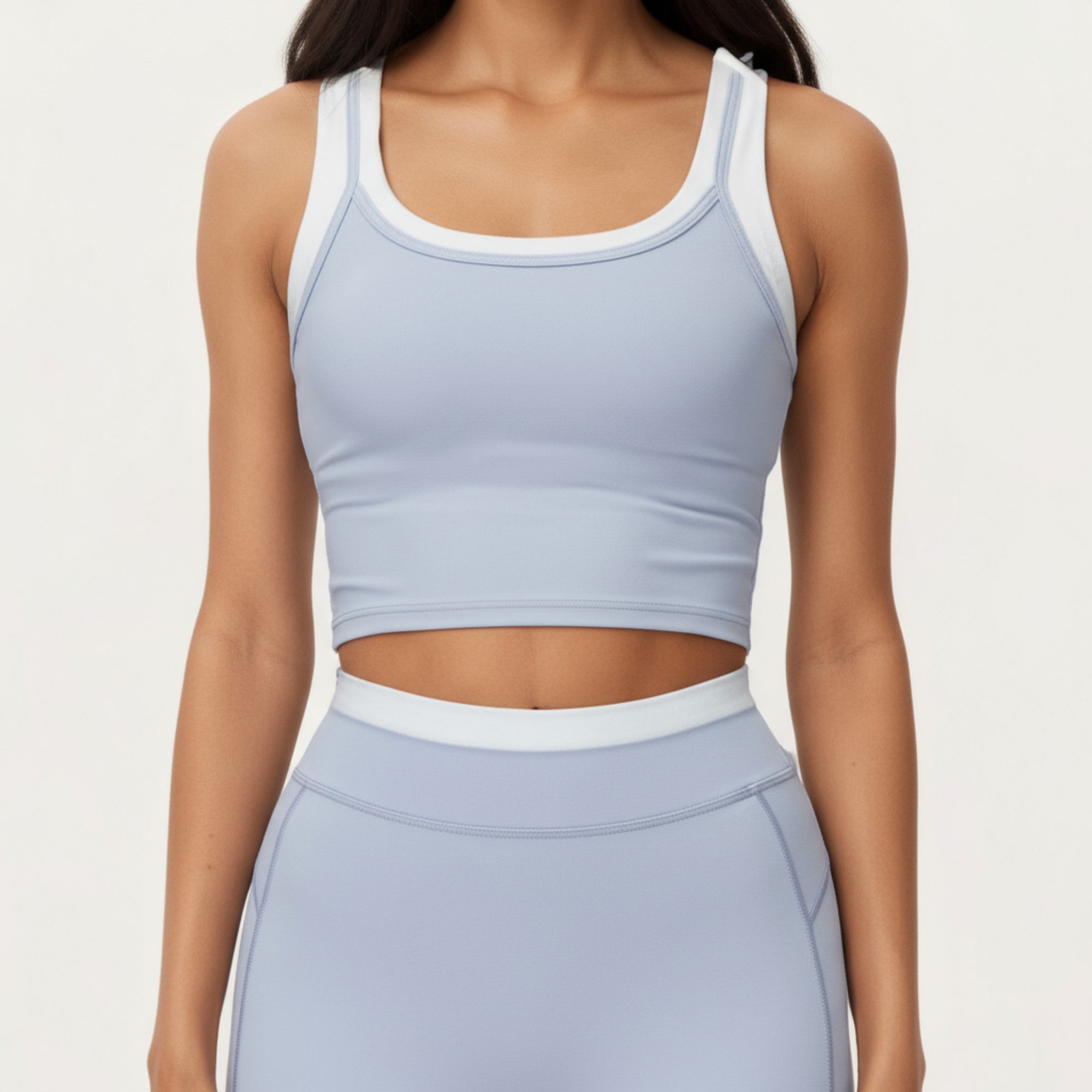 Anna-Kaci Active Women's Fitted Scoop Neck Crop Athletic Tank Top with Contrast Trim Details and Supportive Stretch Performance Fabric