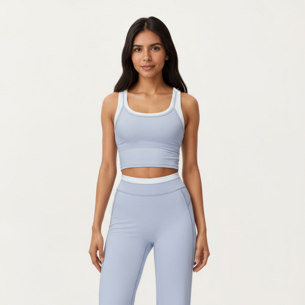 Anna-Kaci Active Women's Fitted Scoop Neck Crop Athletic Tank Top with Contrast Trim Details and Supportive Stretch Performance Fabric