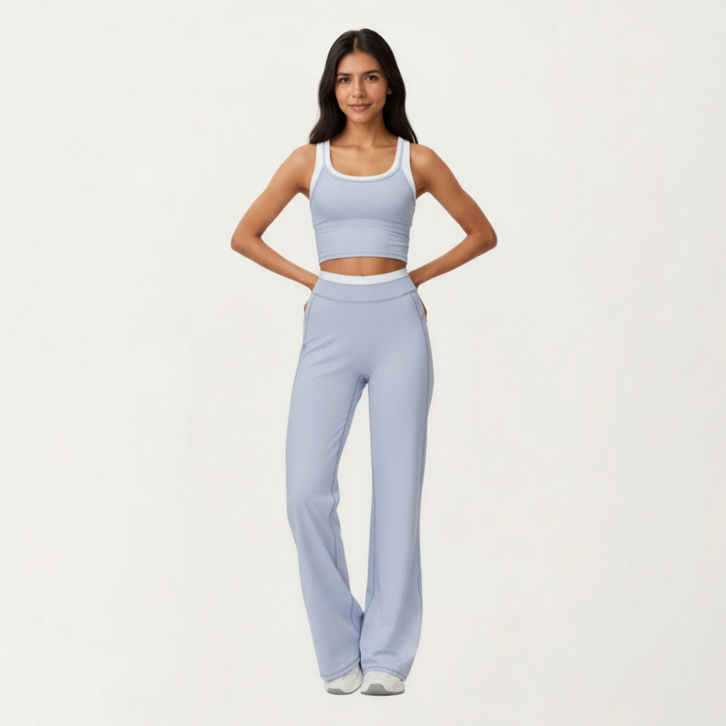 Anna-Kaci Active Women's Fitted Scoop Neck Crop Athletic Tank Top with Contrast Trim Details and Supportive Stretch Performance Fabric