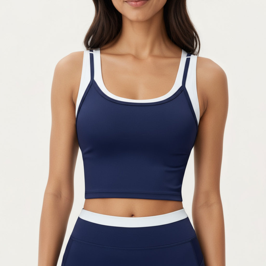 Anna-Kaci Active Women's Fitted Scoop Neck Crop Athletic Tank Top with Contrast Trim Details and Supportive Stretch Performance Fabric