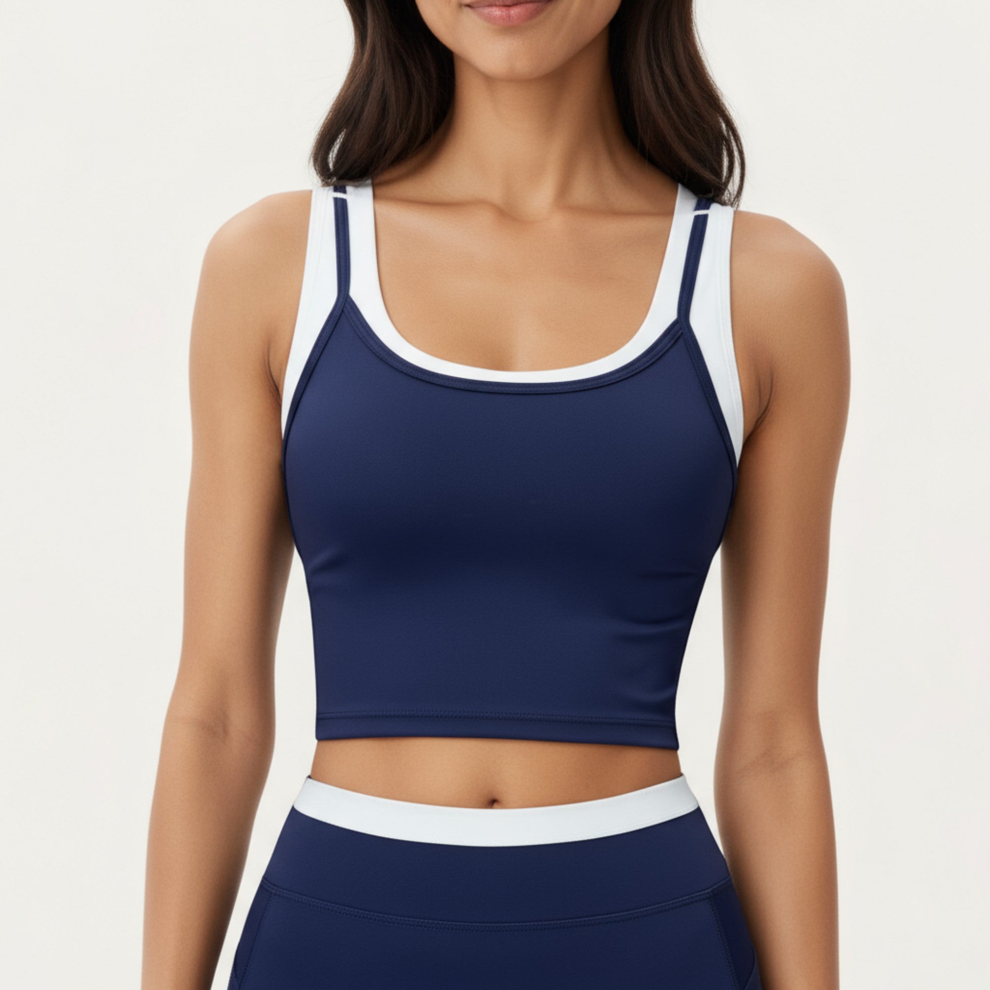 Anna-Kaci Active Women's Fitted Scoop Neck Crop Athletic Tank Top with Contrast Trim Details and Supportive Stretch Performance Fabric