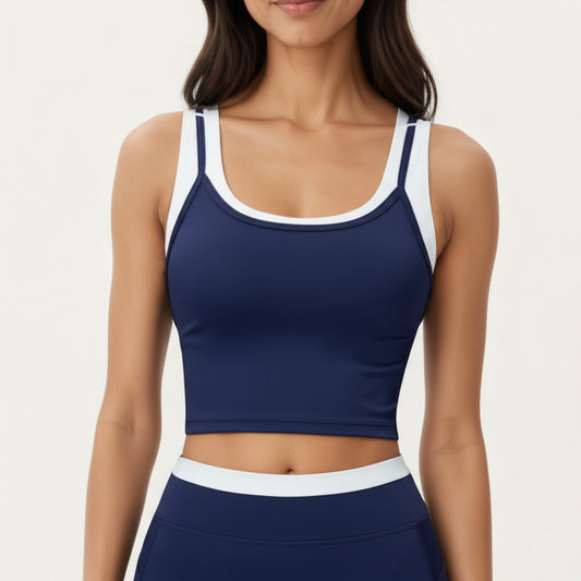 Anna-Kaci Active Women's Fitted Scoop Neck Crop Athletic Tank Top with Contrast Trim Details and Supportive Stretch Performance Fabric