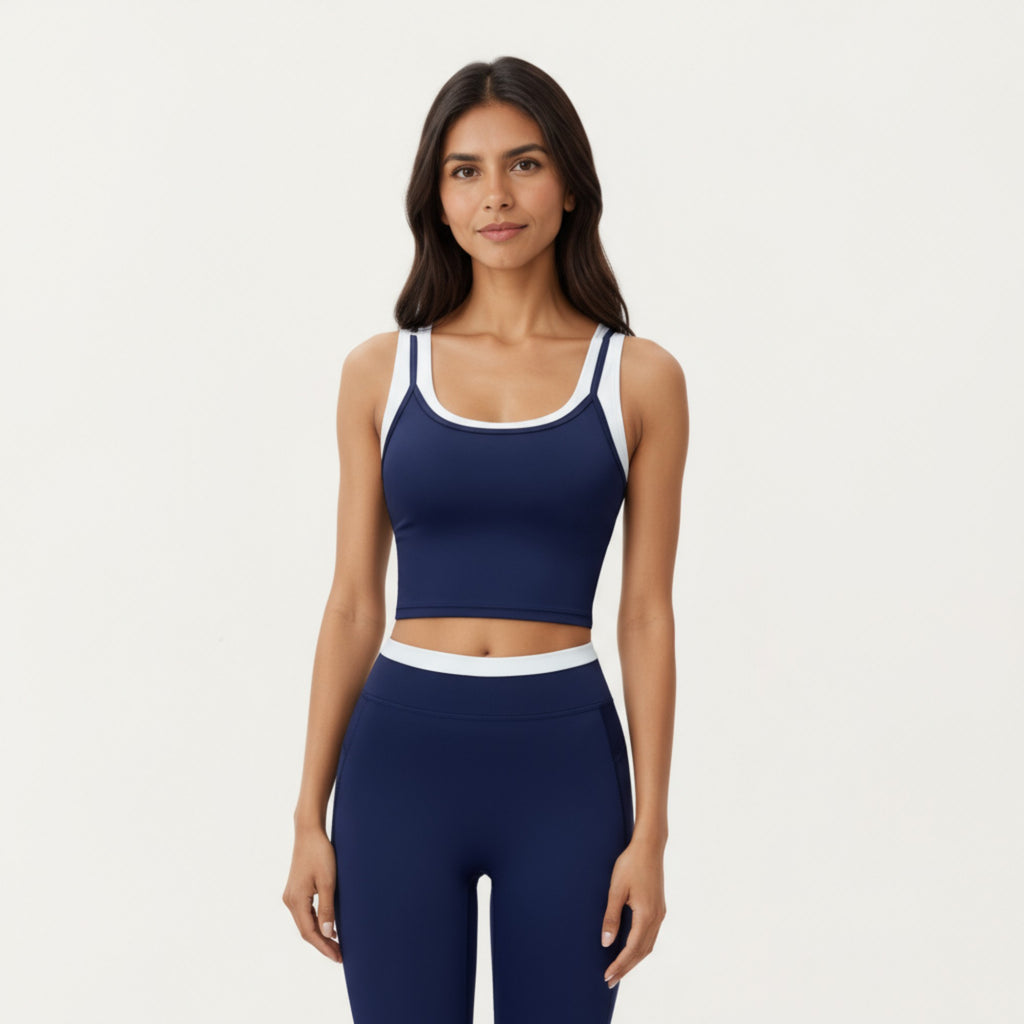 Anna-Kaci Active Women's Fitted Scoop Neck Crop Athletic Tank Top with Contrast Trim Details and Supportive Stretch Performance Fabric