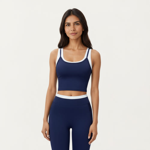 Anna-Kaci Active Women's Fitted Scoop Neck Crop Athletic Tank Top with Contrast Trim Details and Supportive Stretch Performance Fabric