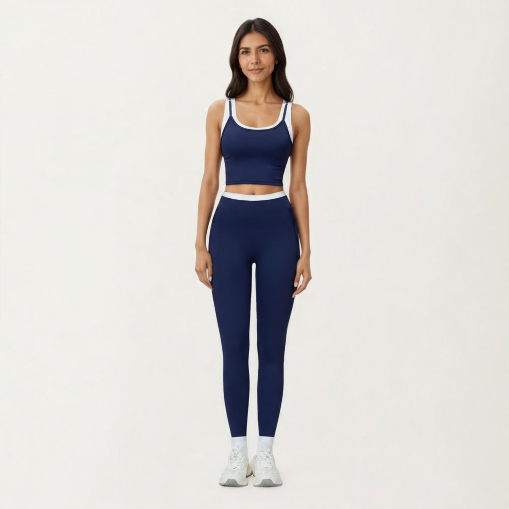 Anna-Kaci Active Women's Fitted Scoop Neck Crop Athletic Tank Top with Contrast Trim Details and Supportive Stretch Performance Fabric
