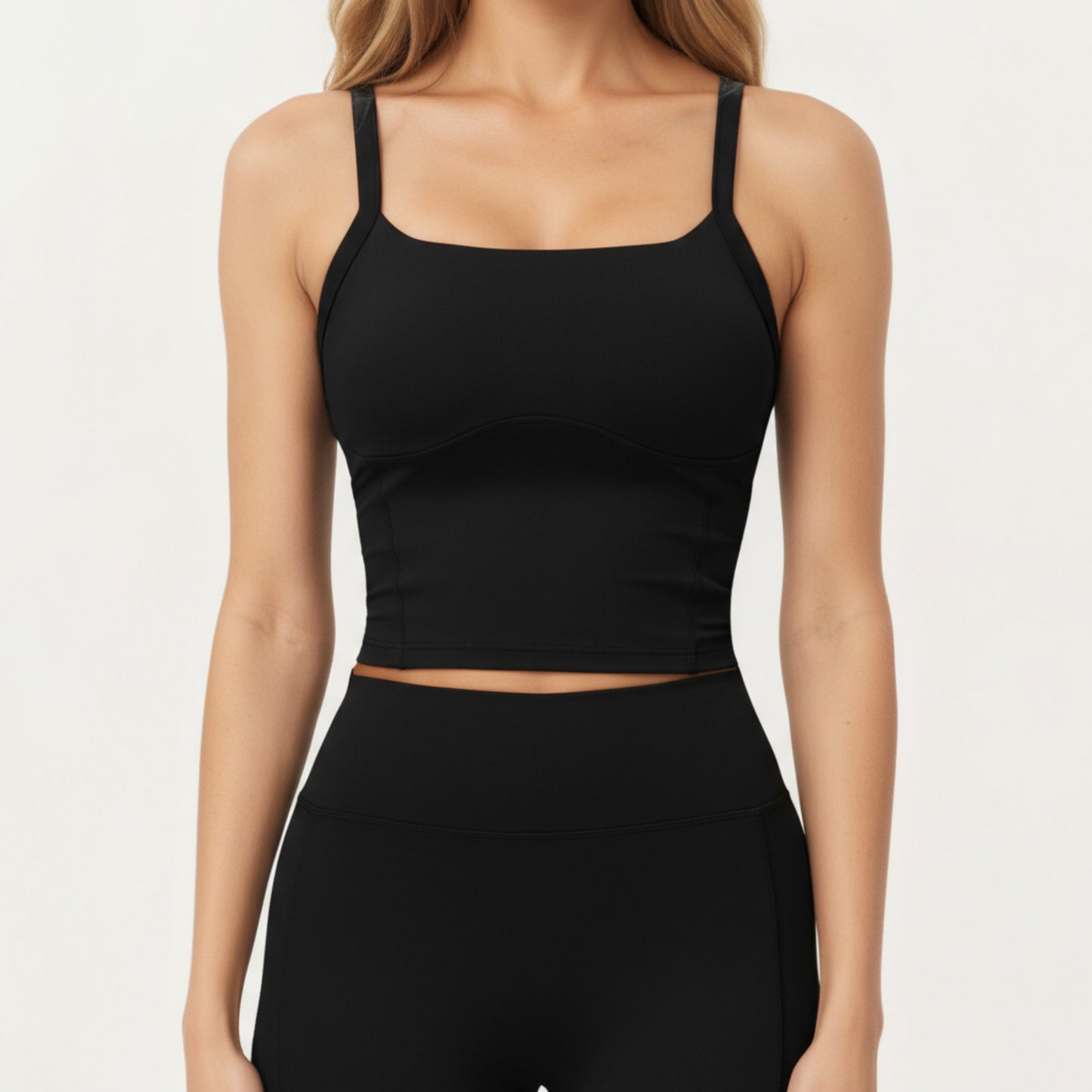 Anna-Kaci Active Women's Fitted Active Tank Top with Square Neckline, Supportive Built-In Shelf Layer and Smooth Stretch Fabric for a Sculpted Fit