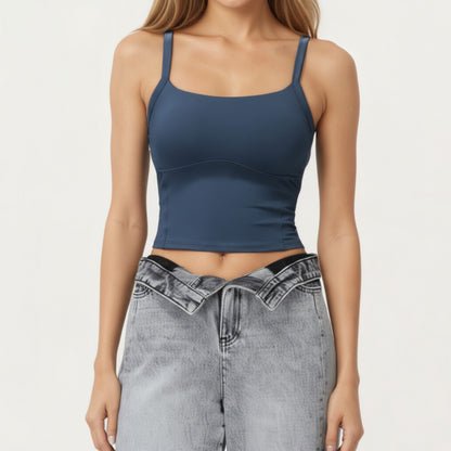 Anna-Kaci Active Women's Fitted Active Tank Top with Square Neckline, Supportive Built-In Shelf Layer and Smooth Stretch Fabric for a Sculpted Fit