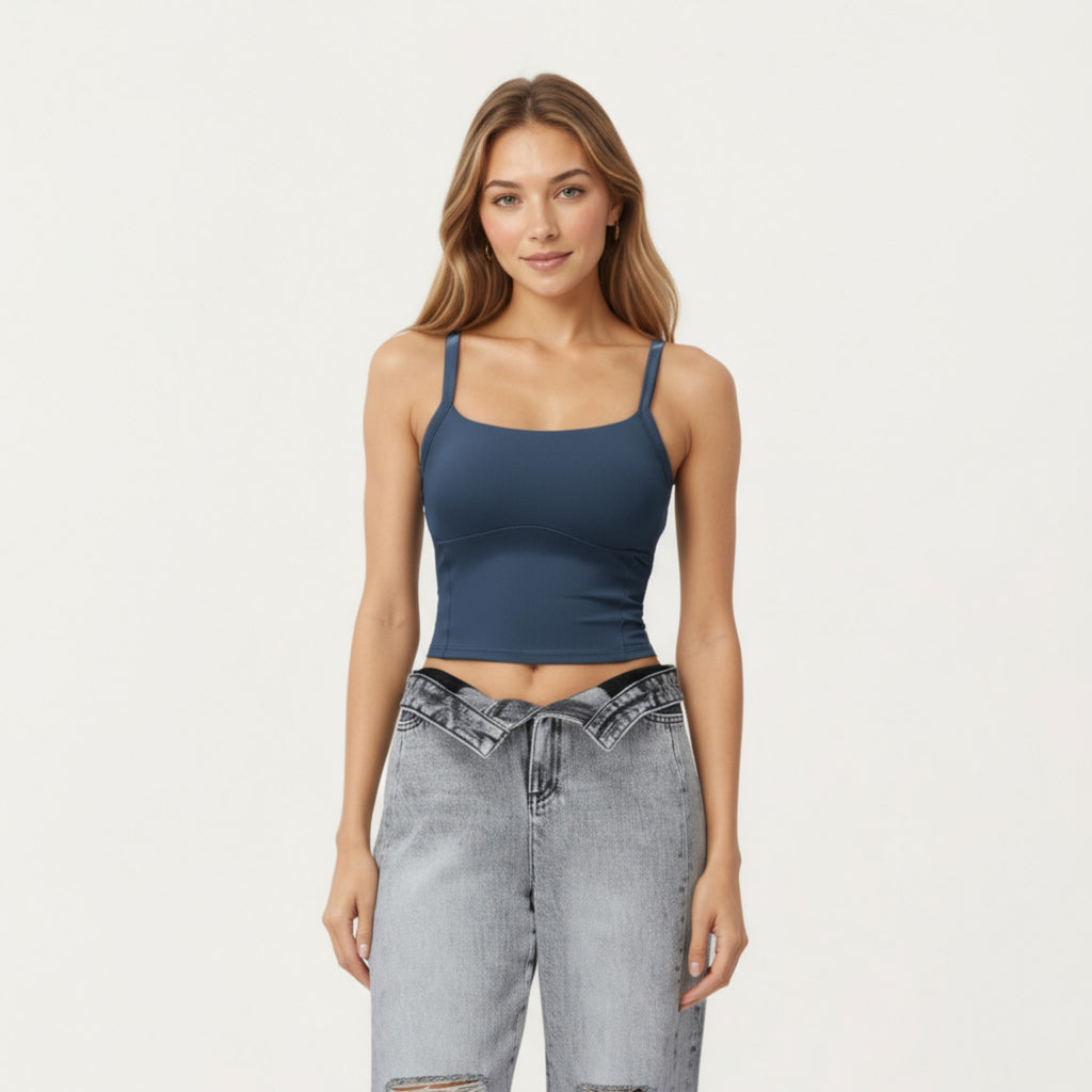 Anna-Kaci Active Women's Fitted Active Tank Top with Square Neckline, Supportive Built-In Shelf Layer and Smooth Stretch Fabric for a Sculpted Fit