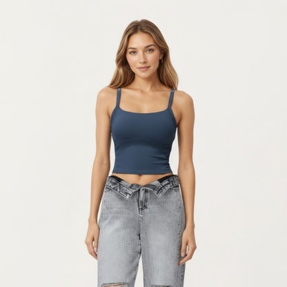 Anna-Kaci Active Women's Fitted Active Tank Top with Square Neckline, Supportive Built-In Shelf Layer and Smooth Stretch Fabric for a Sculpted Fit