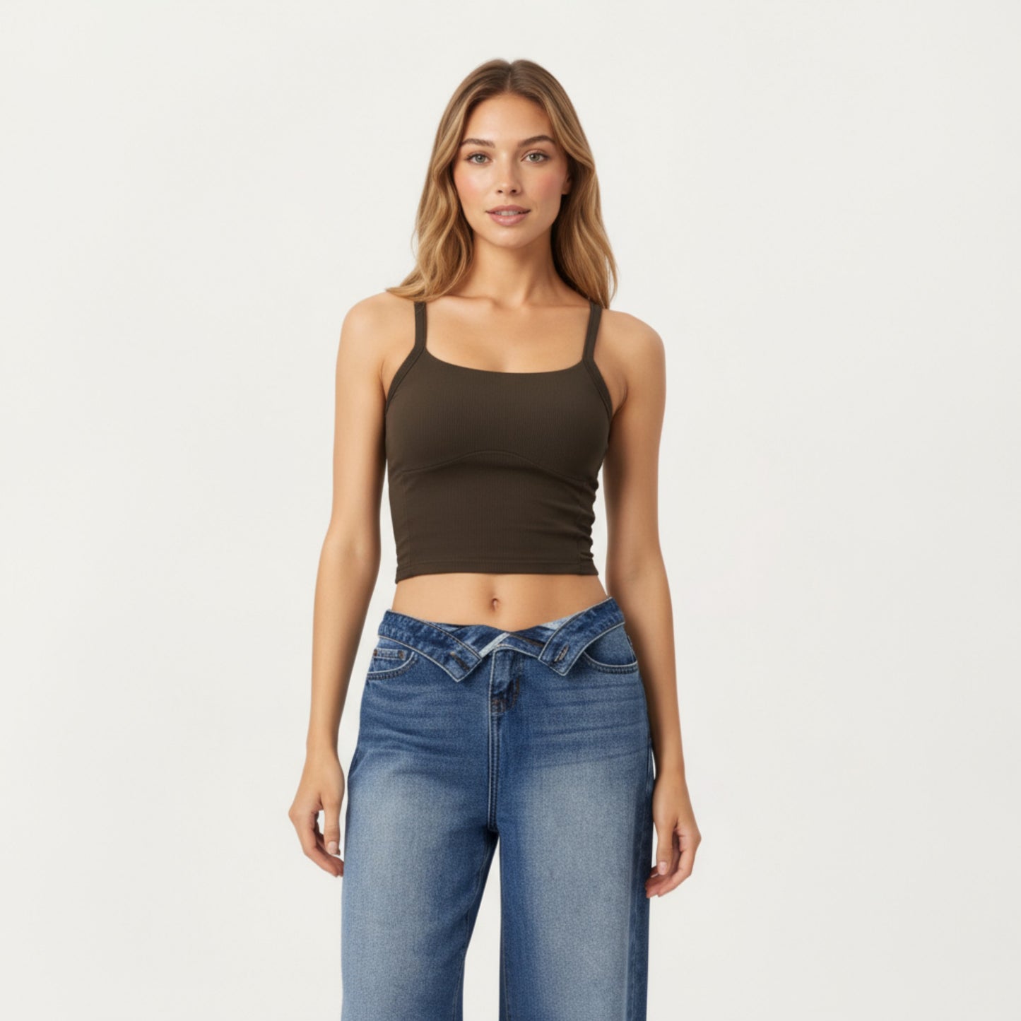 Anna-Kaci Active Women's Fitted Active Tank Top with Square Neckline, Supportive Built-In Shelf Layer and Smooth Stretch Fabric for a Sculpted Fit