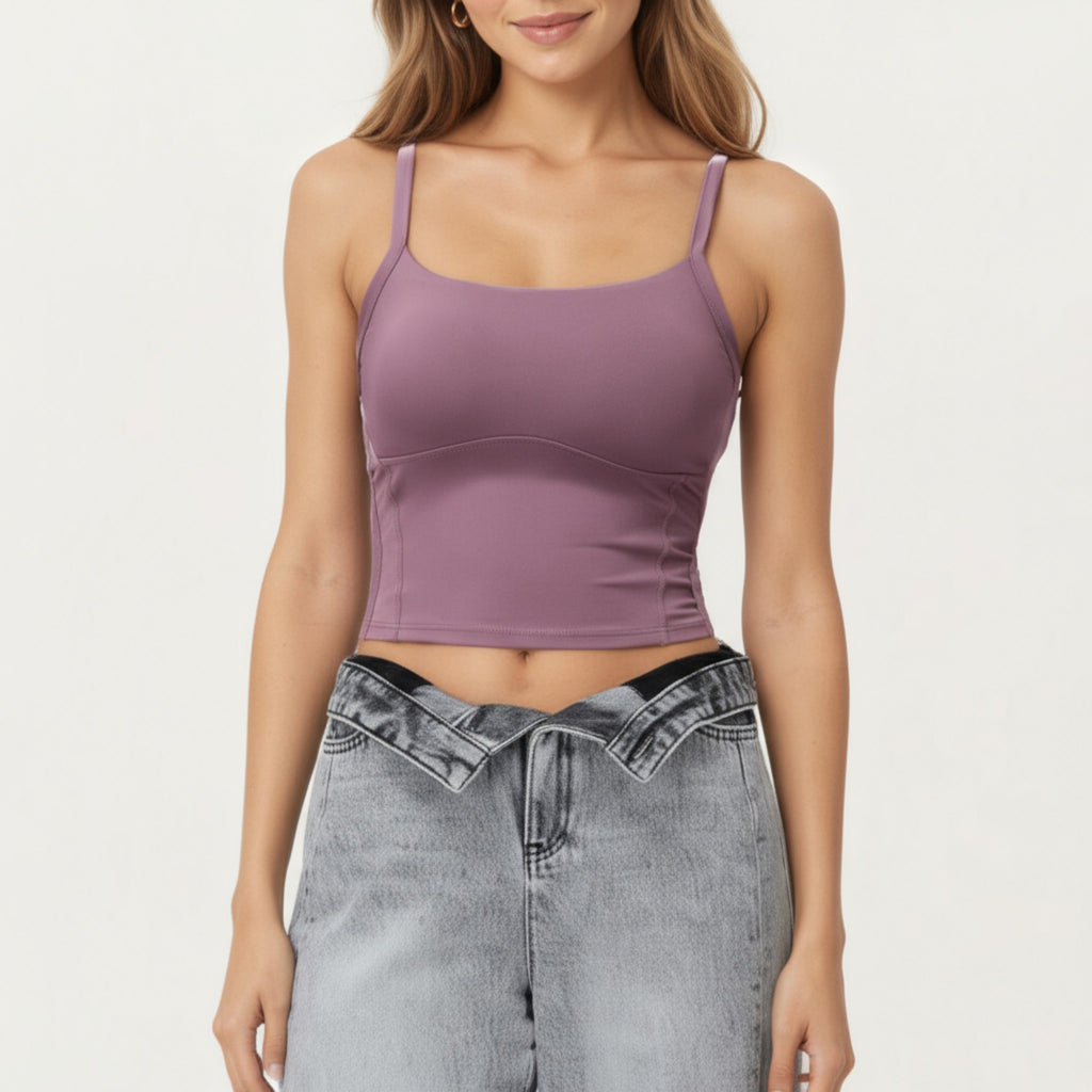 Anna-Kaci Active Women's Fitted Active Tank Top with Square Neckline, Supportive Built-In Shelf Layer and Smooth Stretch Fabric for a Sculpted Fit