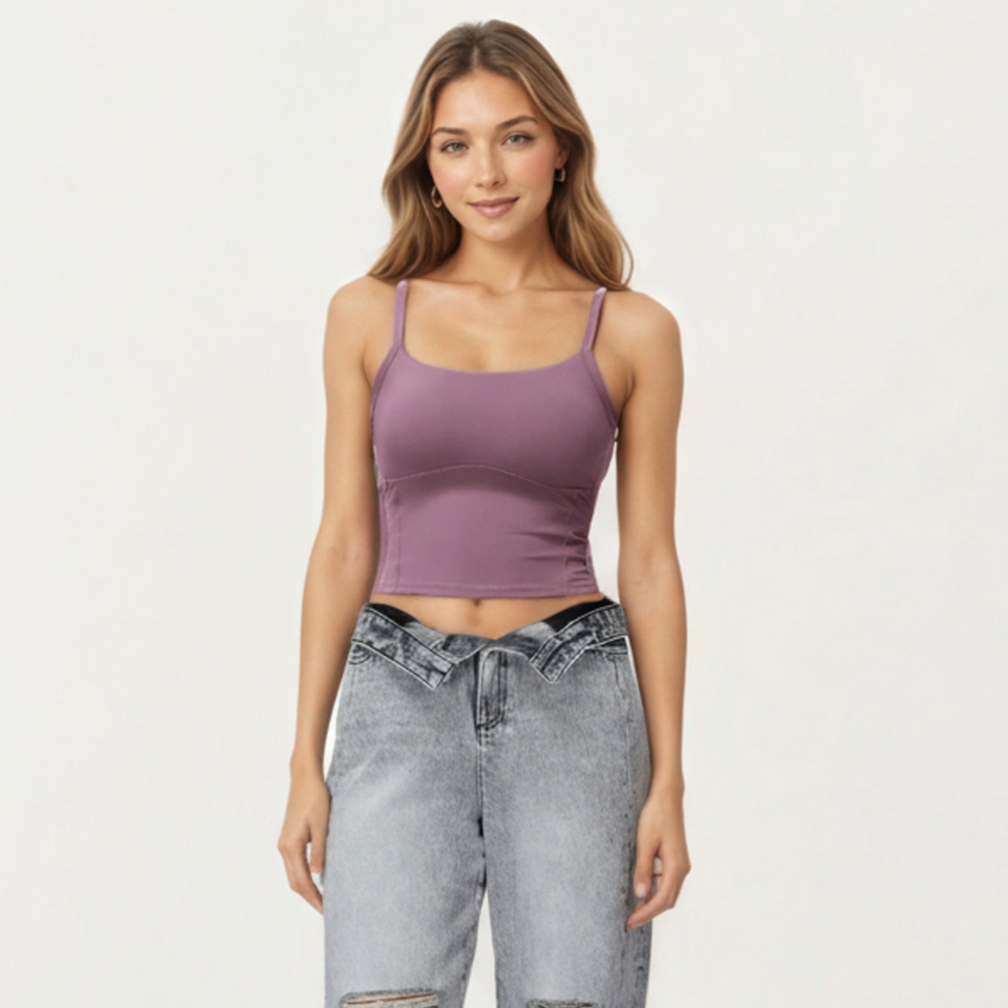 Anna-Kaci Active Women's Fitted Active Tank Top with Square Neckline, Supportive Built-In Shelf Layer and Smooth Stretch Fabric for a Sculpted Fit