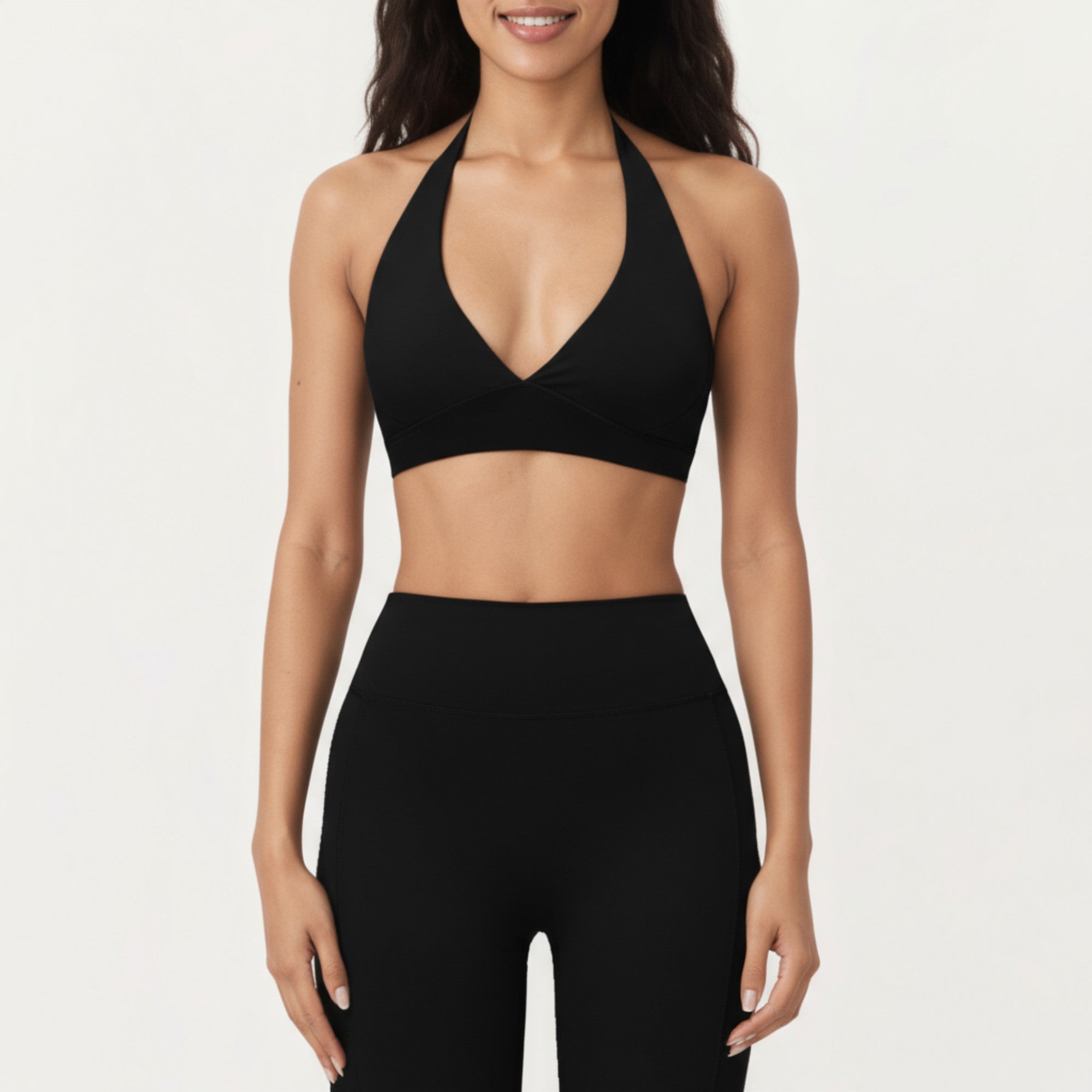 Anna-Kaci Active Women's Halter Neck Sports Bra with Deep V-Front, Wide Underband Support and Smooth Stretch Fabric for a Flattering Active Fit