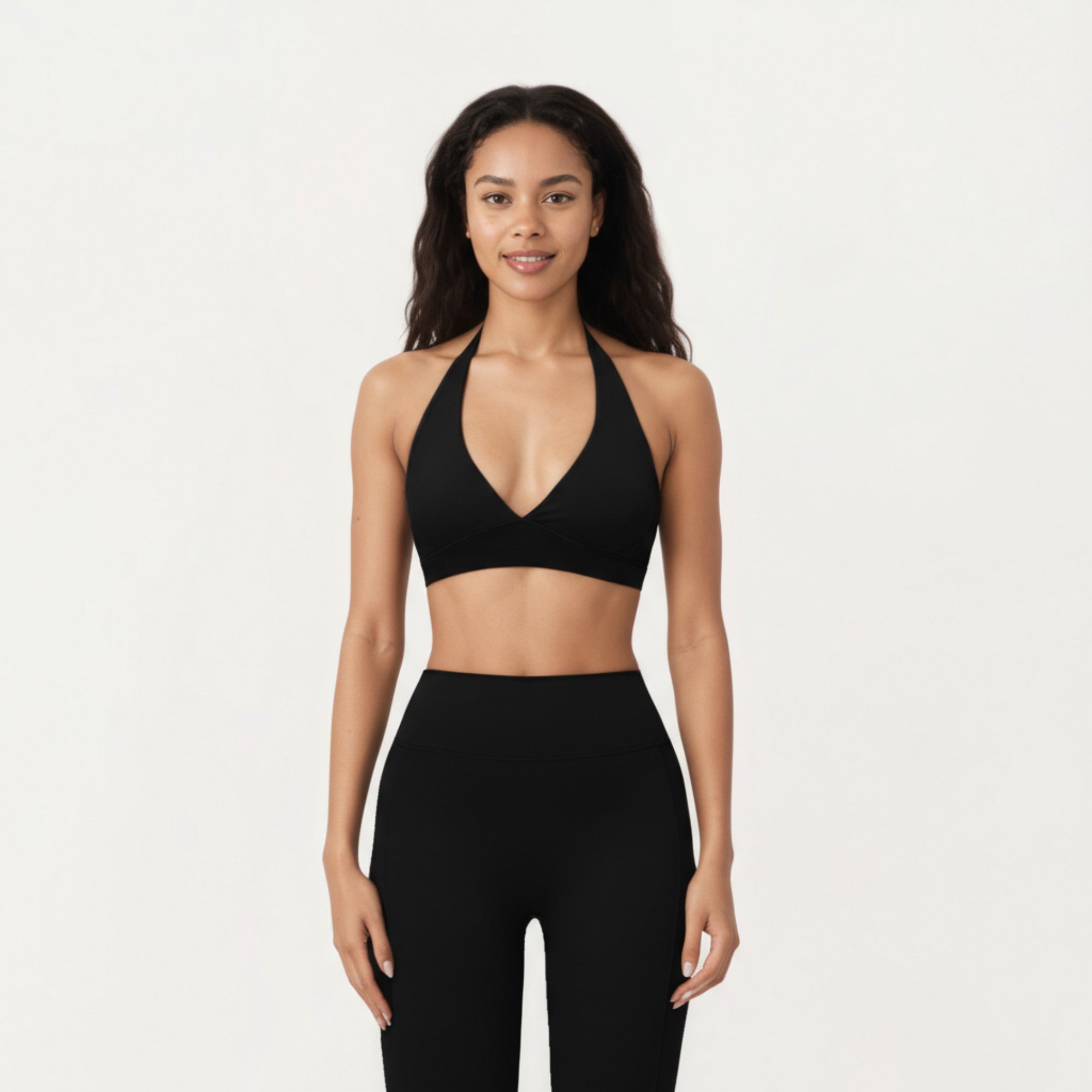 Anna-Kaci Active Women's Halter Neck Sports Bra with Deep V-Front, Wide Underband Support and Smooth Stretch Fabric for a Flattering Active Fit