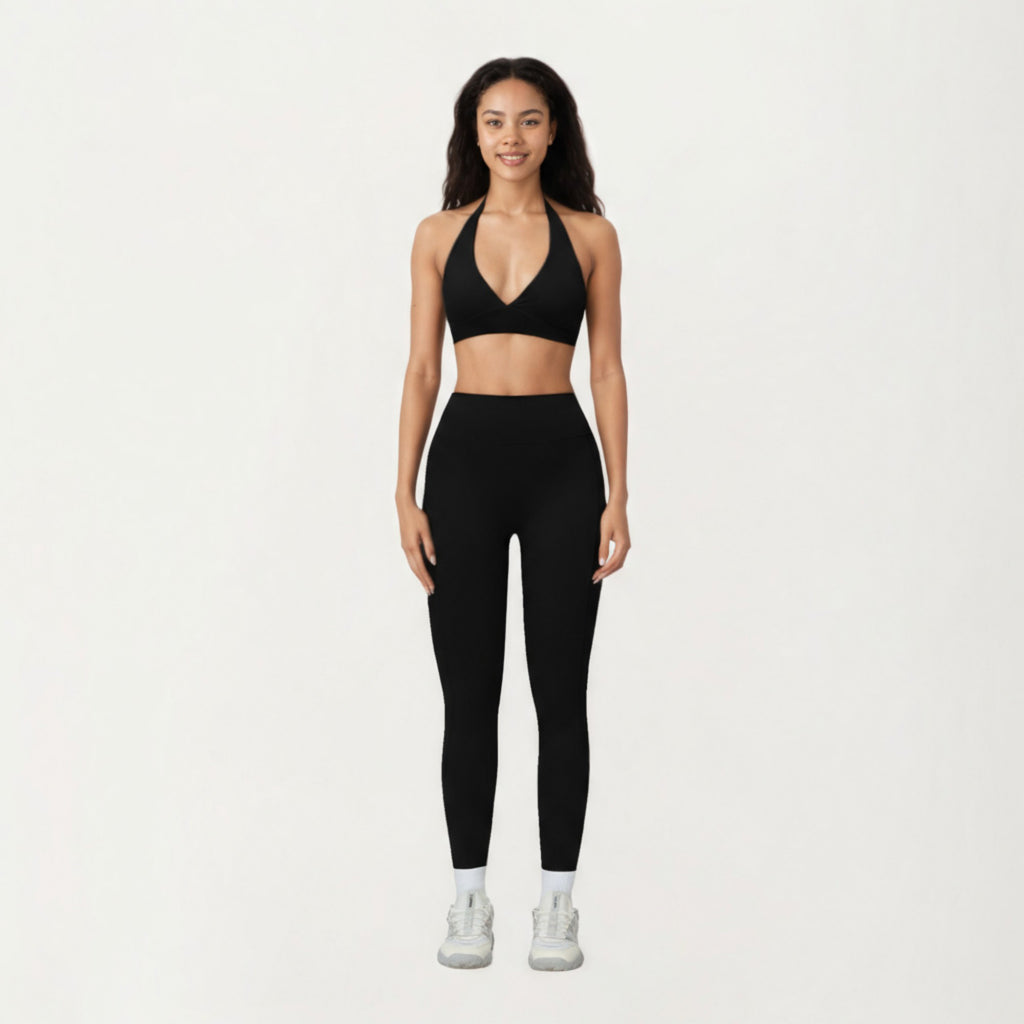 Anna-Kaci Active Women's Halter Neck Sports Bra with Deep V-Front, Wide Underband Support and Smooth Stretch Fabric for a Flattering Active Fit
