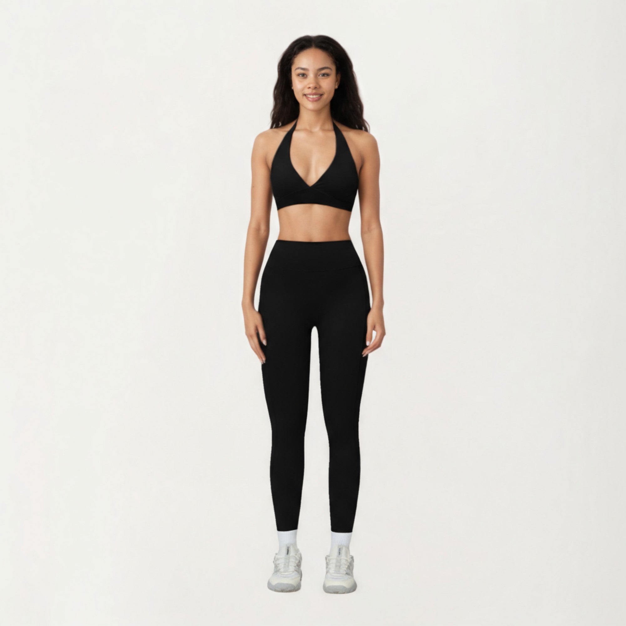 Anna-Kaci Active Women's Halter Neck Sports Bra with Deep V-Front, Wide Underband Support and Smooth Stretch Fabric for a Flattering Active Fit