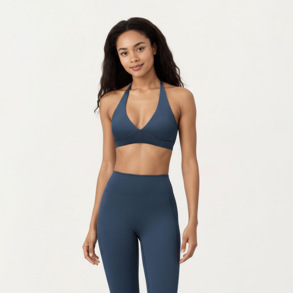 Anna-Kaci Active Women's Halter Neck Sports Bra with Deep V-Front, Wide Underband Support and Smooth Stretch Fabric for a Flattering Active Fit