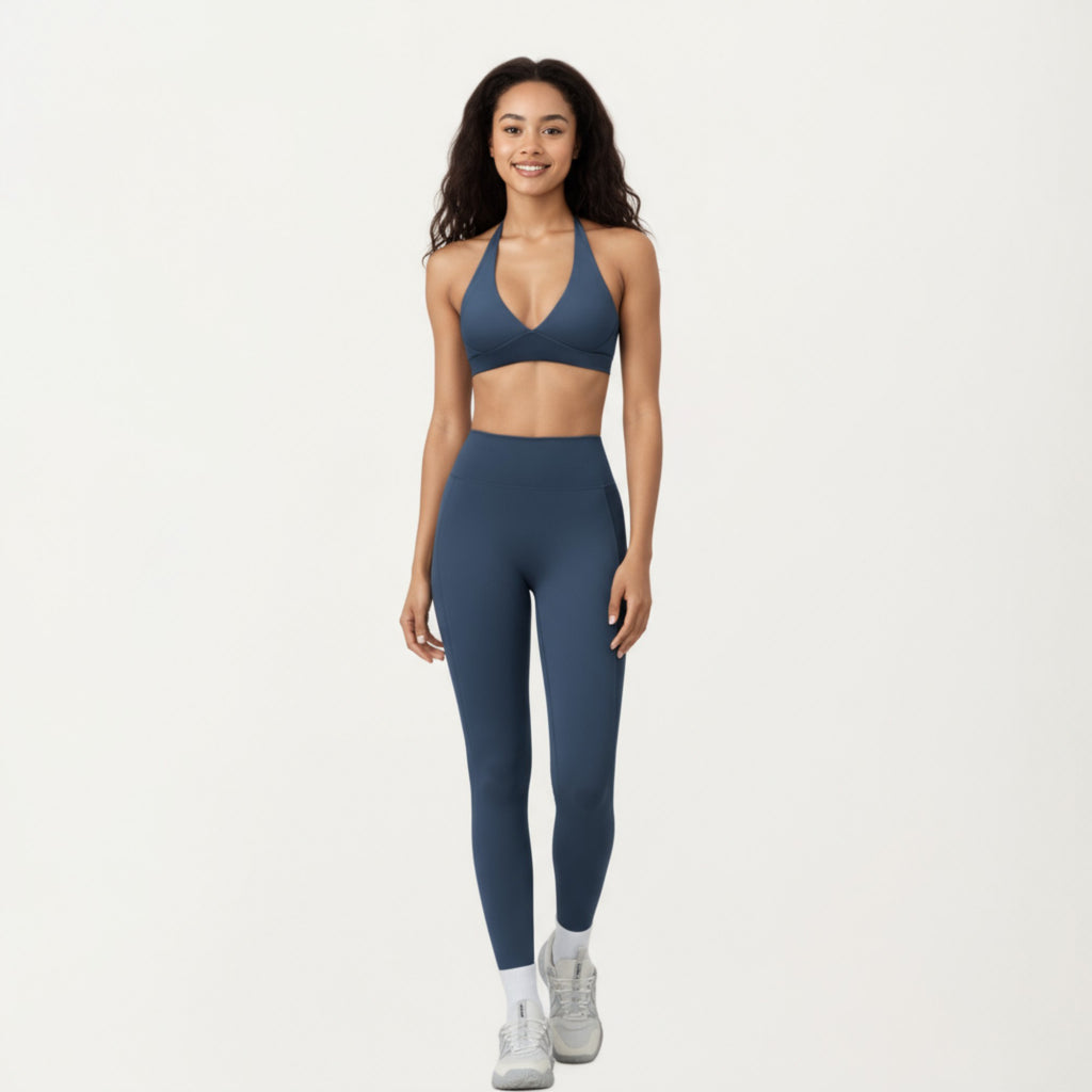 Anna-Kaci Active Women's Halter Neck Sports Bra with Deep V-Front, Wide Underband Support and Smooth Stretch Fabric for a Flattering Active Fit