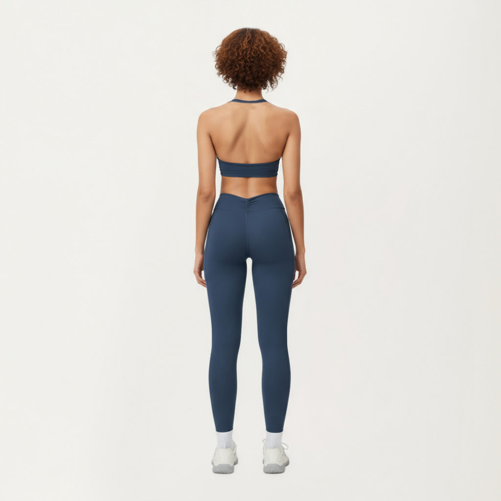 Anna-Kaci Active Women's Halter Neck Sports Bra with Deep V-Front, Wide Underband Support and Smooth Stretch Fabric for a Flattering Active Fit