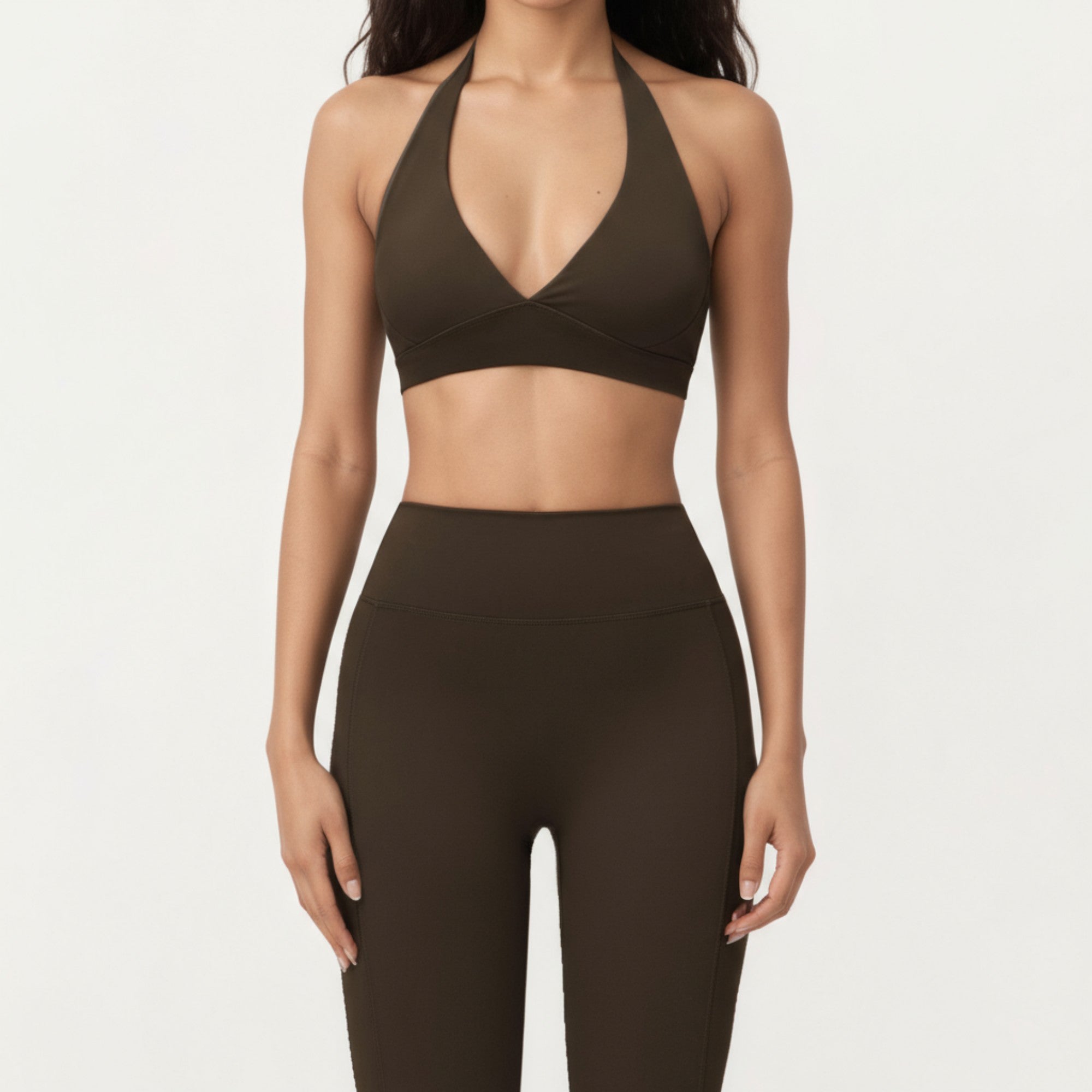 Anna-Kaci Active Women's Halter Neck Sports Bra with Deep V-Front, Wide Underband Support and Smooth Stretch Fabric for a Flattering Active Fit