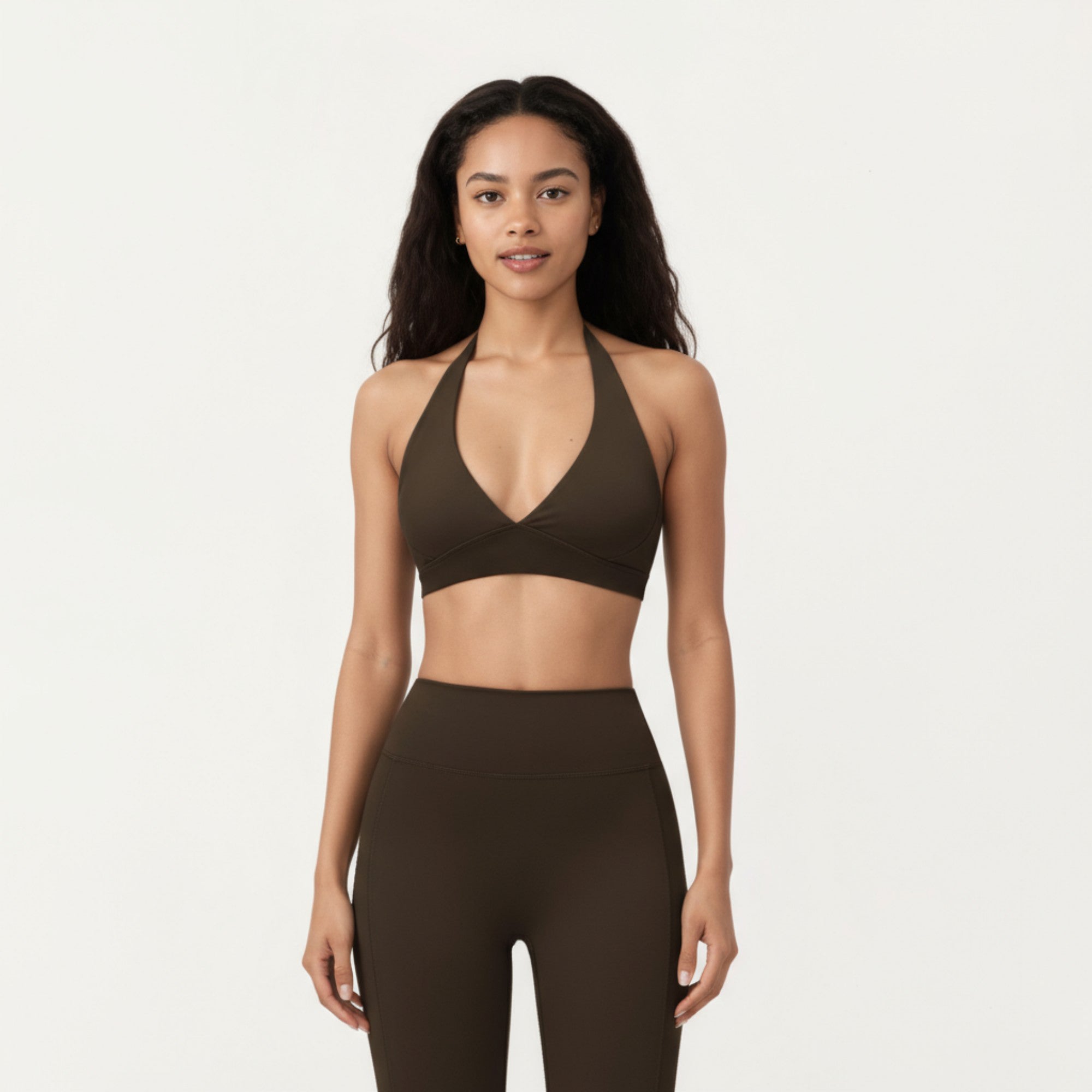 Anna-Kaci Active Women's Halter Neck Sports Bra with Deep V-Front, Wide Underband Support and Smooth Stretch Fabric for a Flattering Active Fit