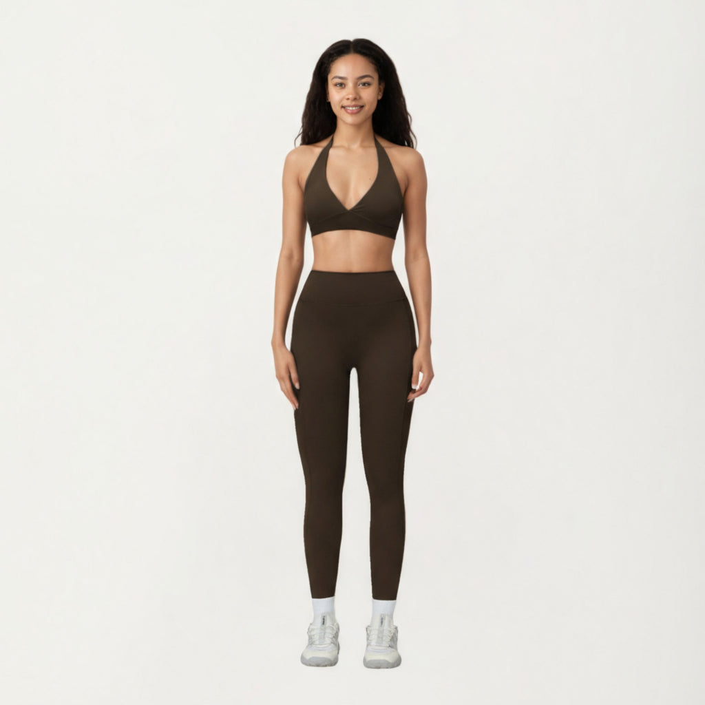 Anna-Kaci Active Women's Halter Neck Sports Bra with Deep V-Front, Wide Underband Support and Smooth Stretch Fabric for a Flattering Active Fit