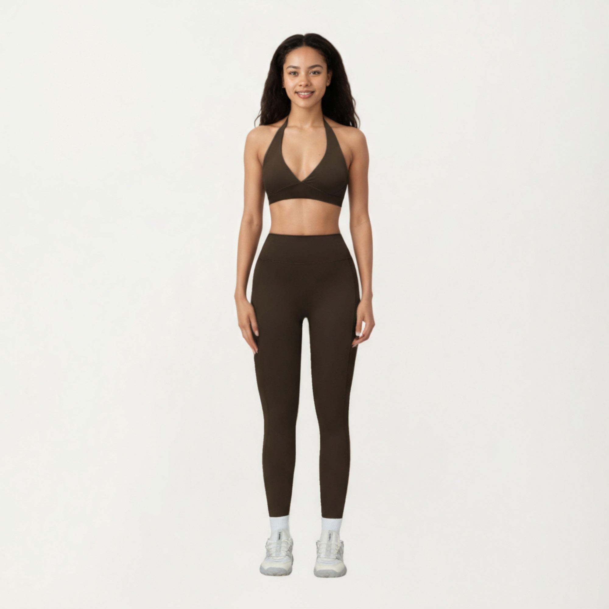 Anna-Kaci Active Women's Halter Neck Sports Bra with Deep V-Front, Wide Underband Support and Smooth Stretch Fabric for a Flattering Active Fit