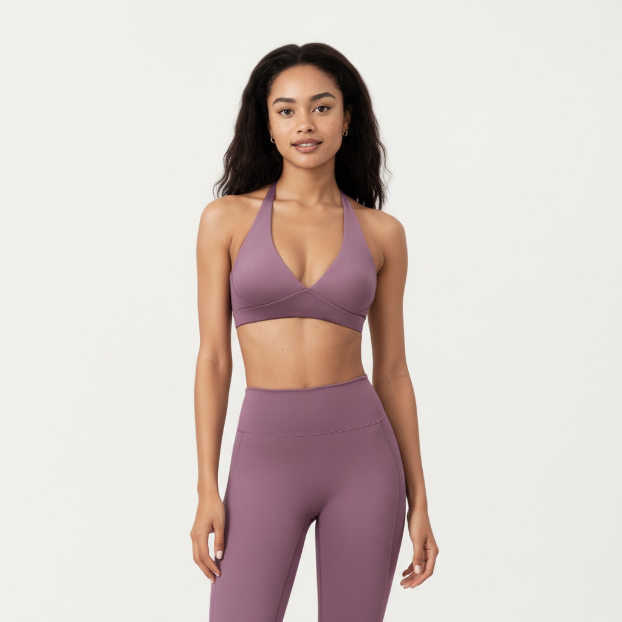 Anna-Kaci Active Women's Halter Neck Sports Bra with Deep V-Front, Wide Underband Support and Smooth Stretch Fabric for a Flattering Active Fit